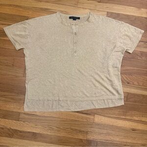 Skull Cashmere M 100% Linen Pullover Penelope Oversized Henley Short Sleeve Top